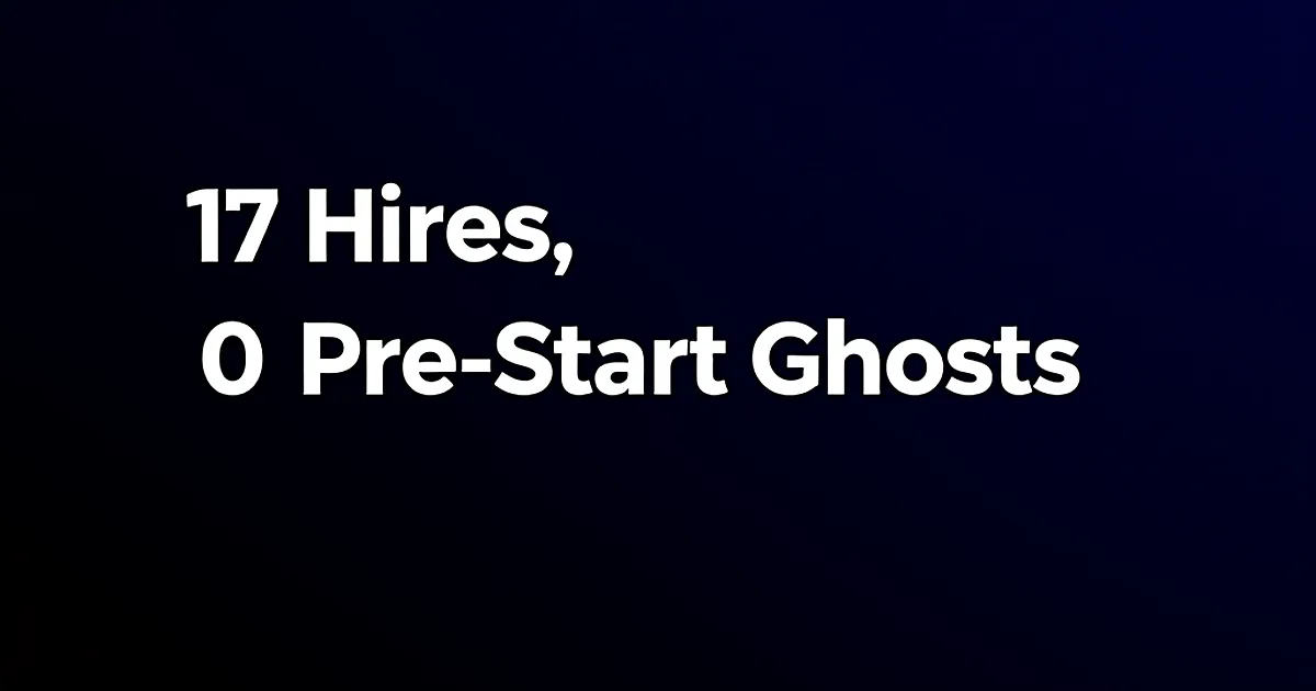 Abstract tech illustration: 17 Hires, 0 Pre-Start Ghosts, $1.62: The Post-Signature