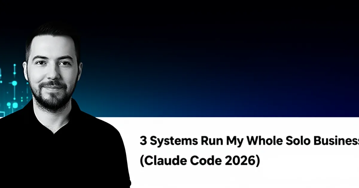 Abstract tech illustration: 3 Systems Run My Whole Solo Business (Claude Code 2026)