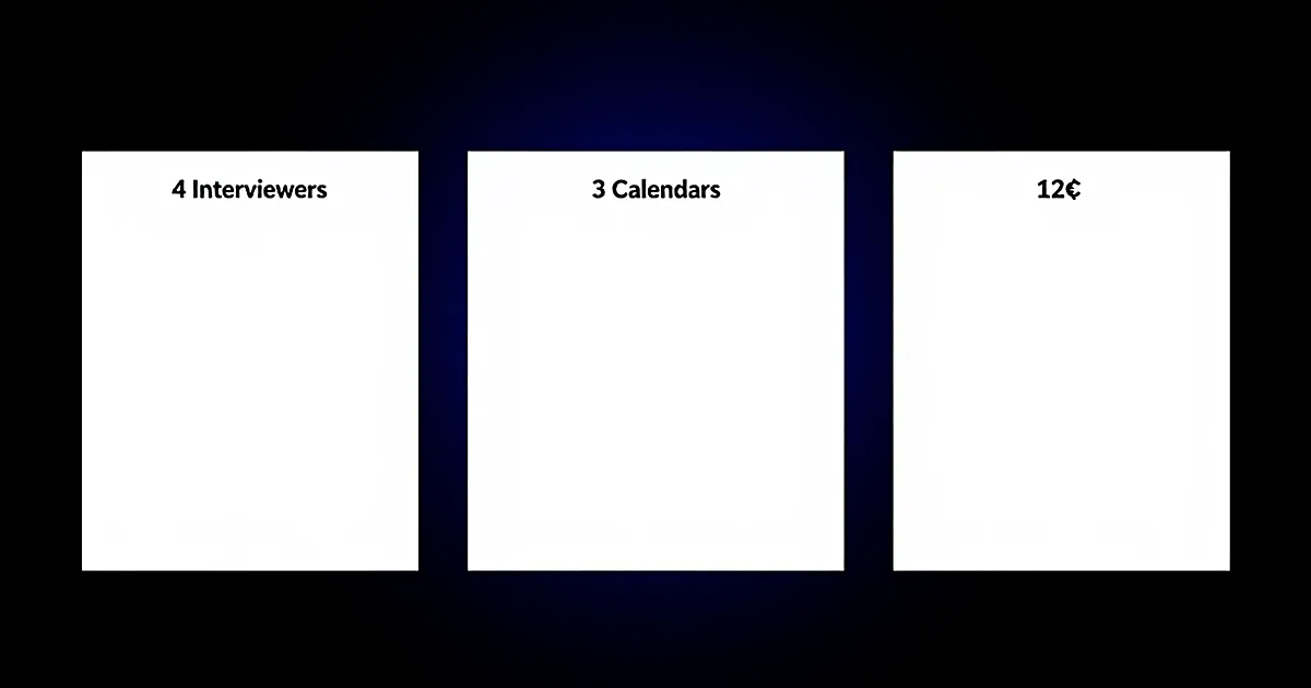 Abstract tech illustration: 4 Interviewers, 3 Calendars, 12¢: The Panel Booker monday