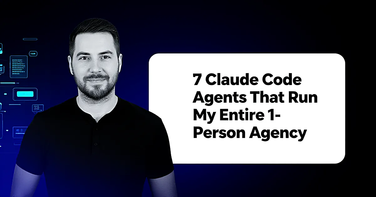 Abstract tech illustration: 7 Claude Code Agents That Run My Entire 1-Person Agency