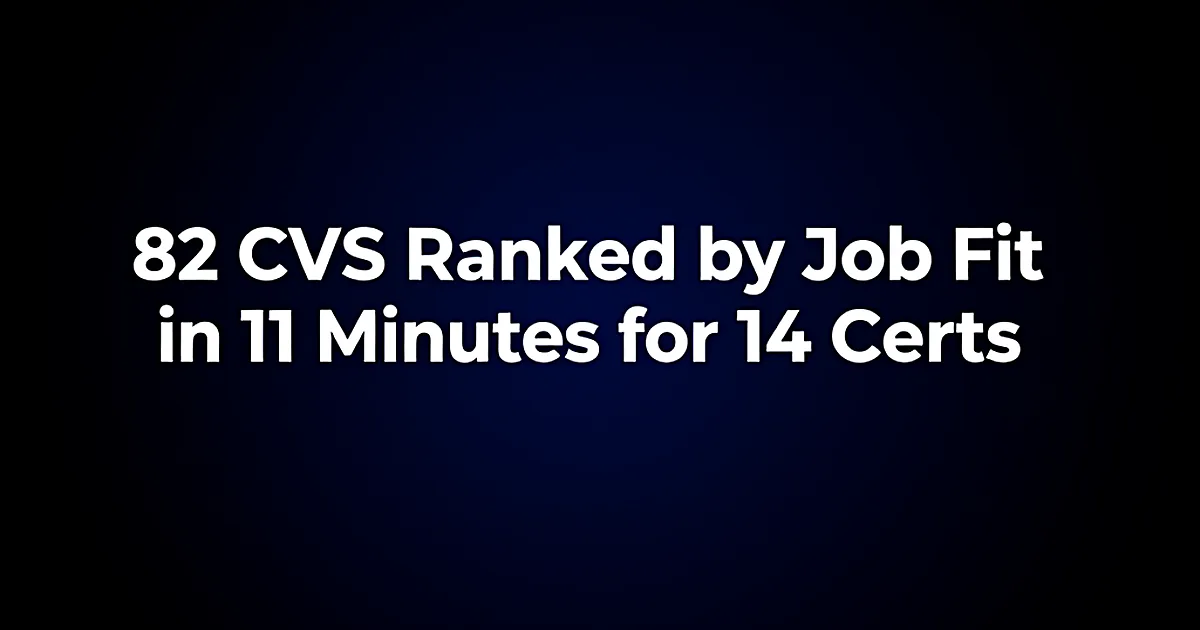 Abstract tech illustration: 82 CVs Ranked by Job Fit in 11 Minutes for 14 Cents