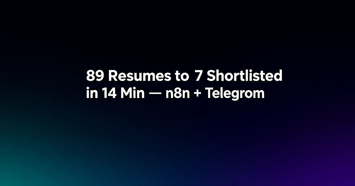 Abstract tech illustration: 89 Resumes to 7 Shortlisted in 14 Min — n8n + Telegram