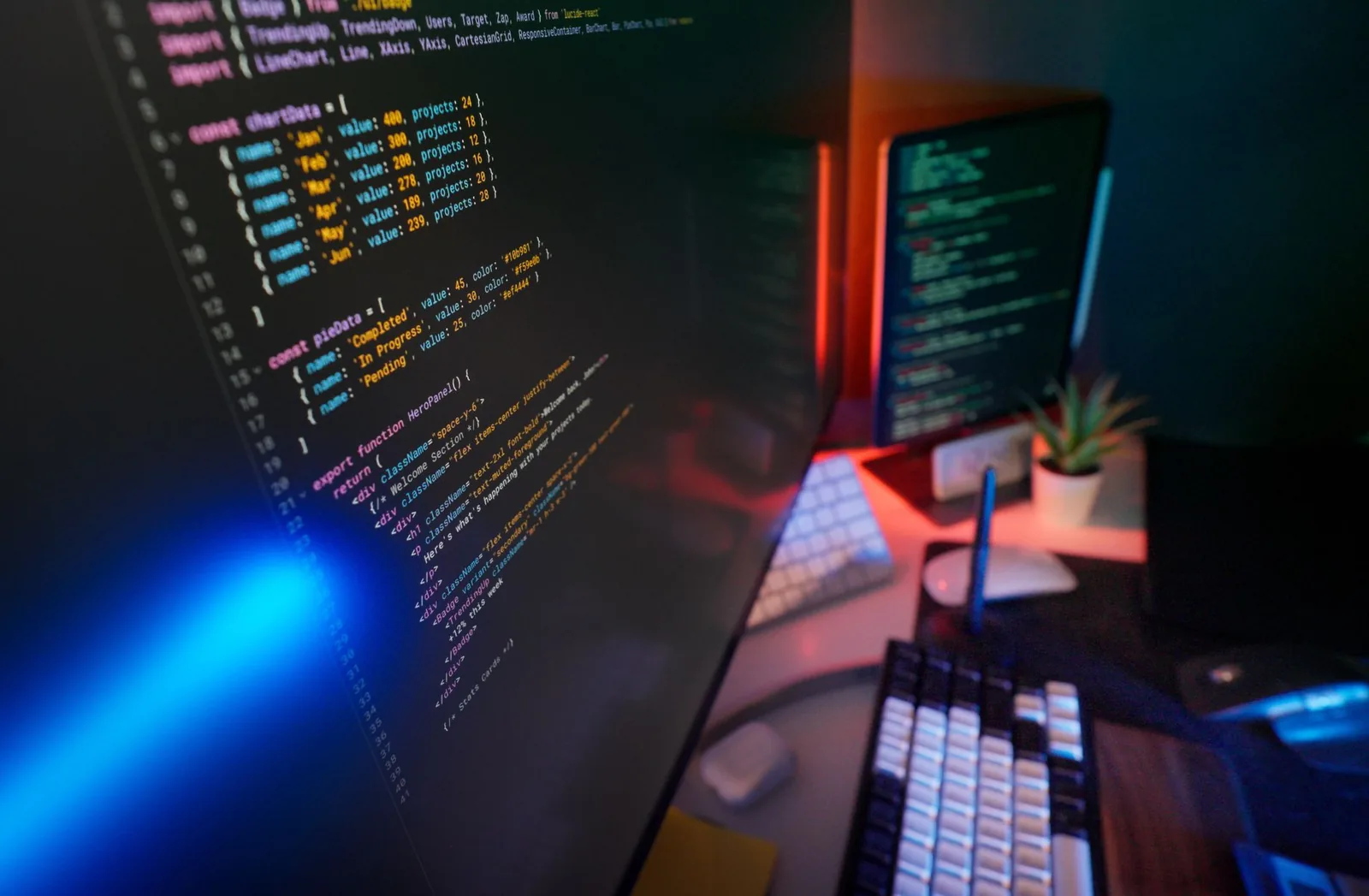 Developer reviewing AI-generated code on a monitor, illustrating Autoheal and AI coding cleanup