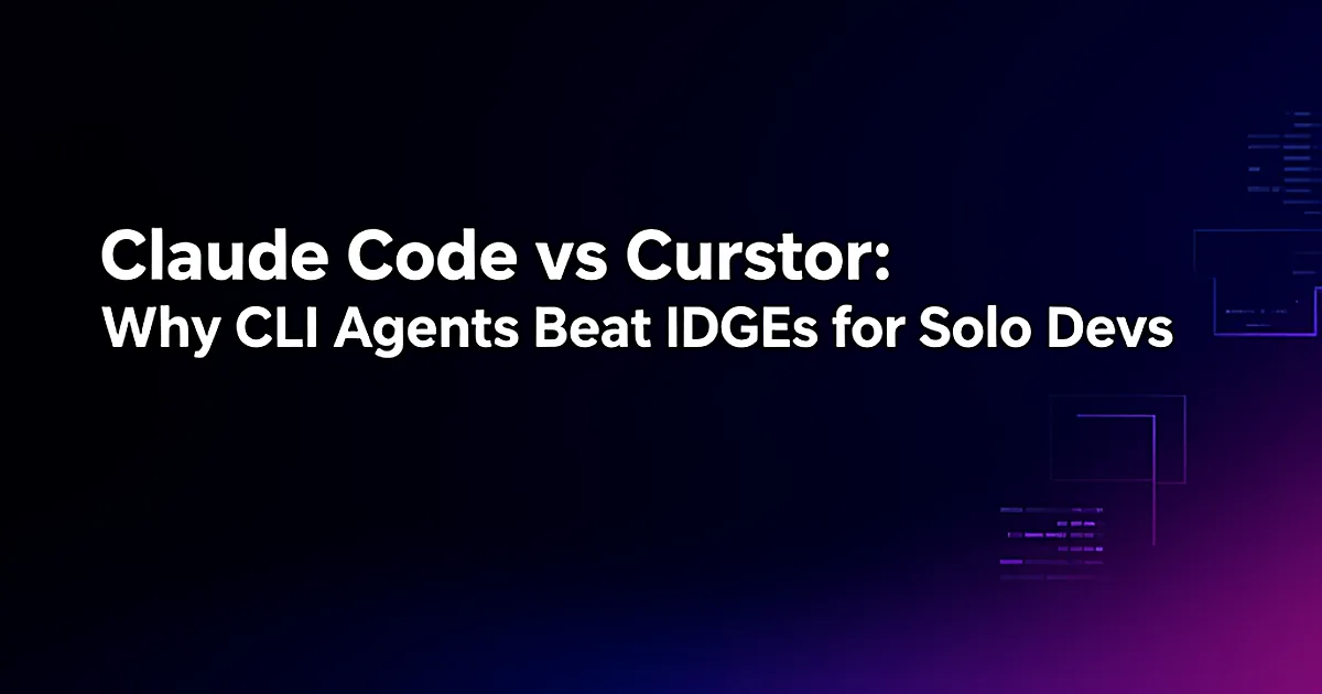 Abstract terminal command line glowing victorious over a fading IDE window, symbolizing CLI agents outperforming IDEs