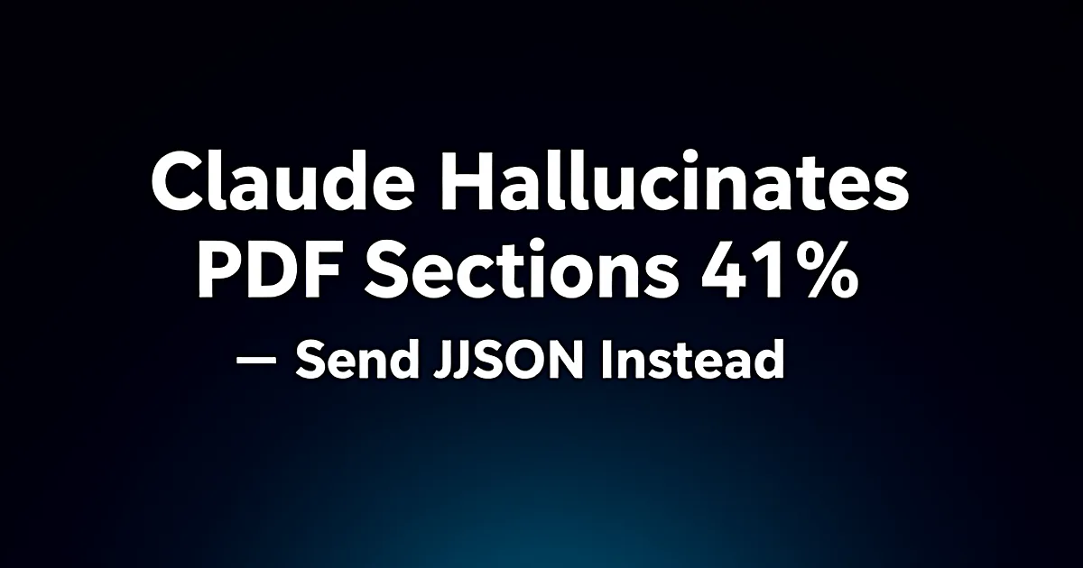 Abstract tech illustration: Claude Hallucinates PDF Sections 41% — Send JSON Instead