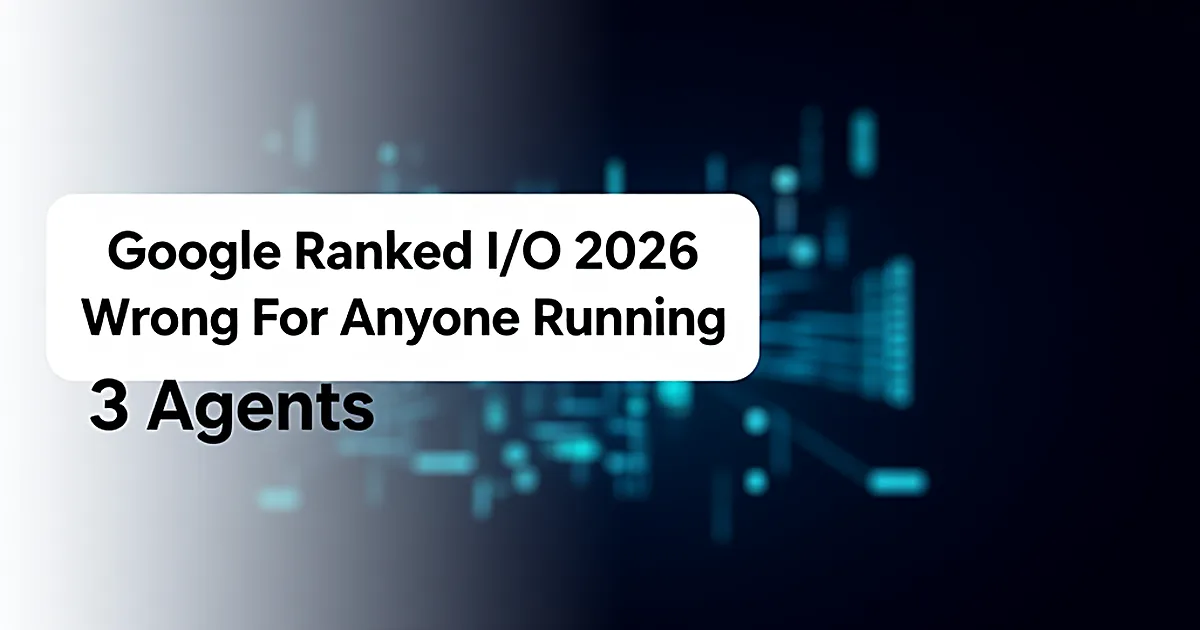 Abstract tech illustration: Google Ranked I/O 2026 Wrong For Anyone Running 3 Agents