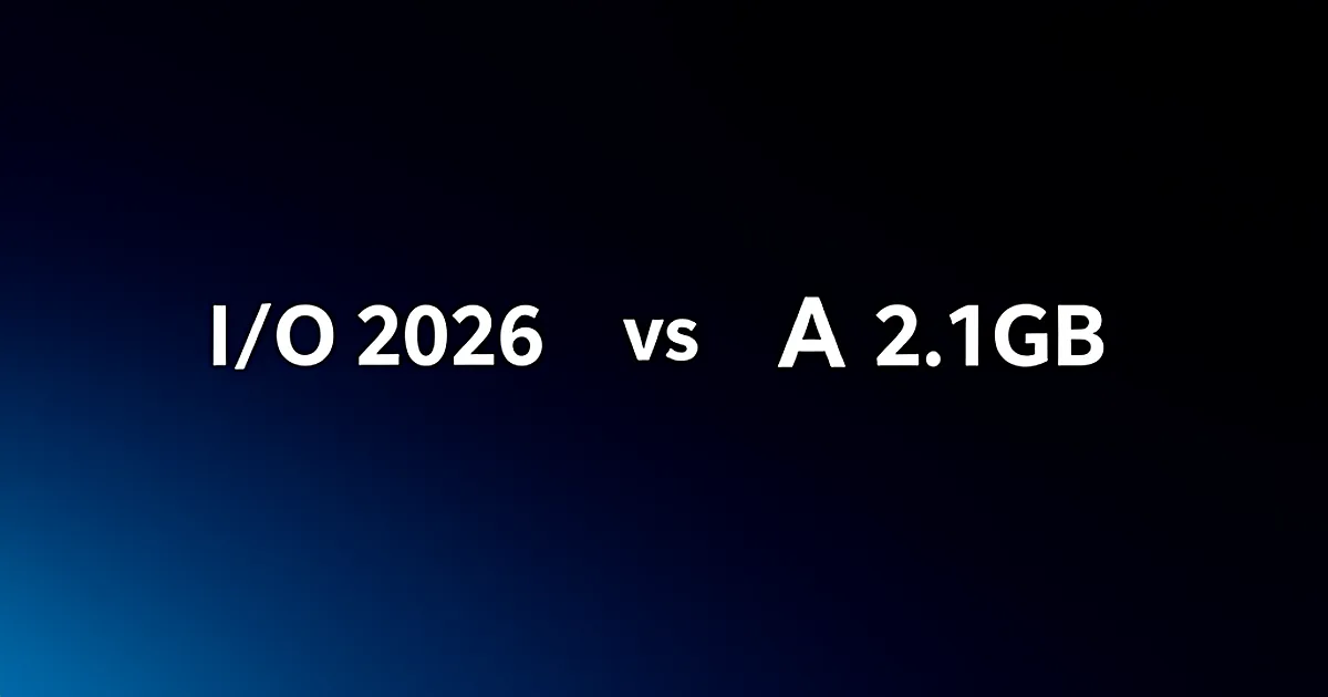 Abstract tech illustration: I/O 2026 vs A 2.1GB Chrome Leak: Only 1 Update Found It