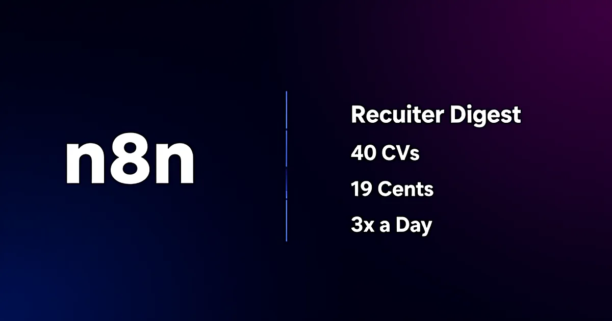 Abstract tech illustration: n8n Recruiter Digest: 40 CVs, 19 Cents, 3x a Day