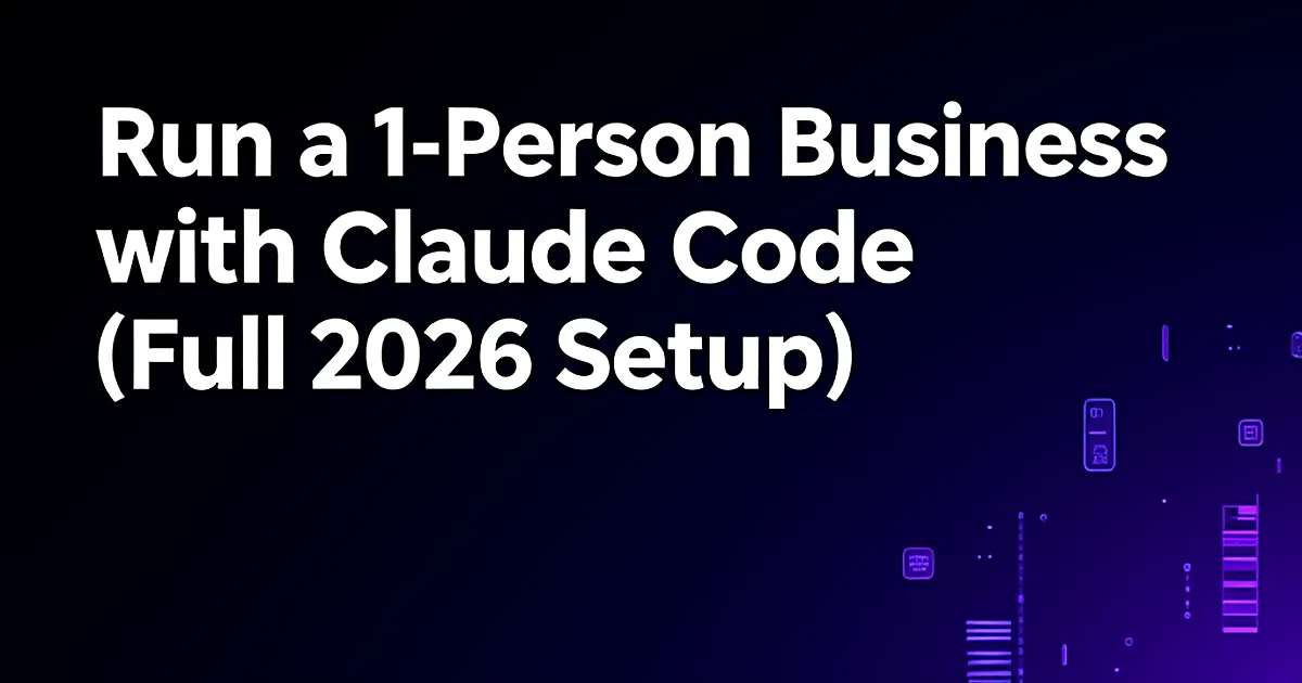 Abstract tech illustration: Run a 1-Person Business with Claude Code (Full 2026 Setup)
