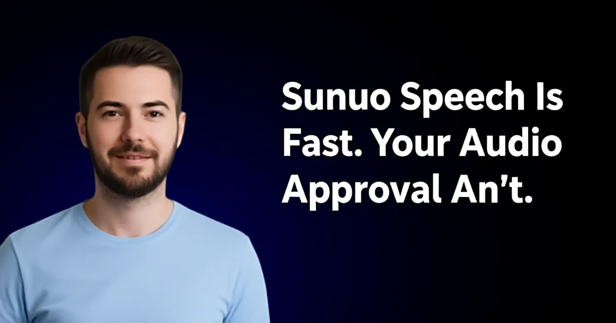 Abstract tech illustration: Suno Speech Is Fast. Your Audio Approval Isn’t.