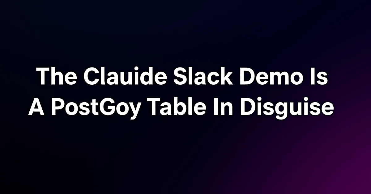 Abstract tech illustration: The @Claude Slack Demo Is A Postgres Table In Disguise