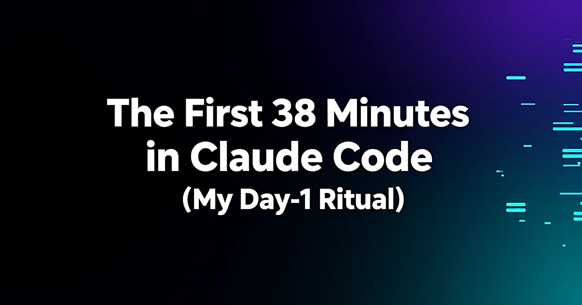 Abstract tech illustration: The First 38 Minutes in Claude Code (My Day-1 Ritual)